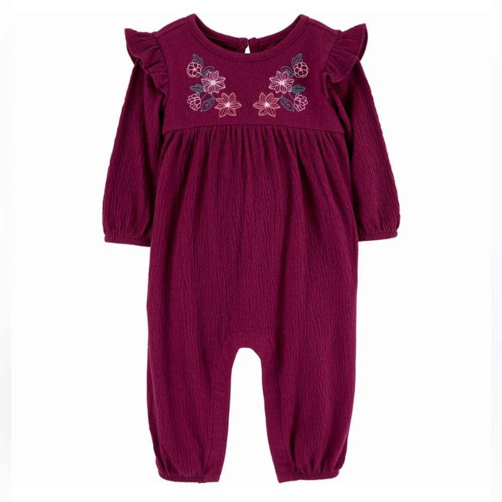 🍊5/$25 Carter's Maroon Floral Jumpsuit size 6m